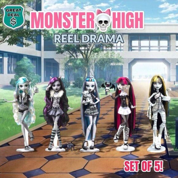 Monster High Reel Drama Set! Draculaura, Lagoona, Cleo, Clawdeen & Frankie! NEW! - Picture 1 of 8